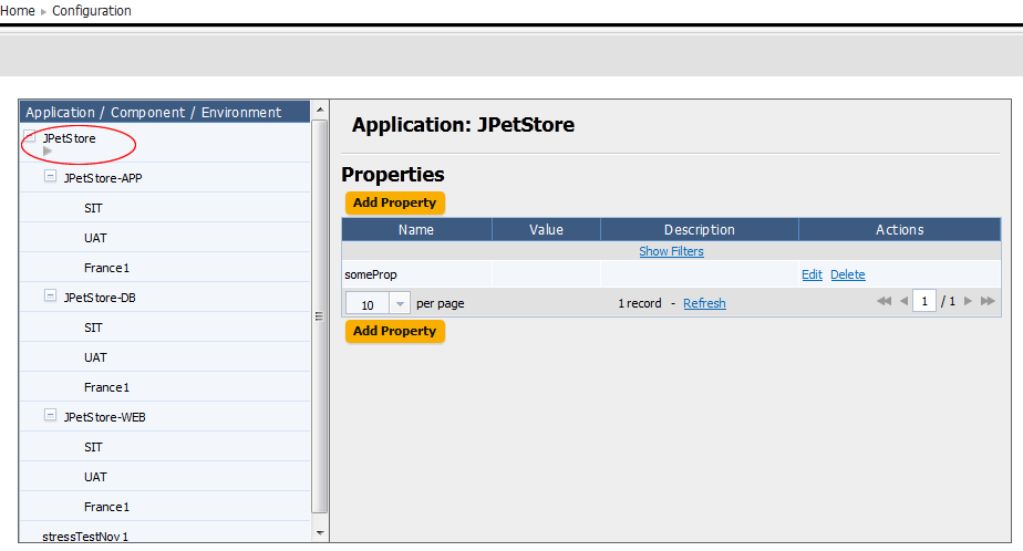 Application Properties panel