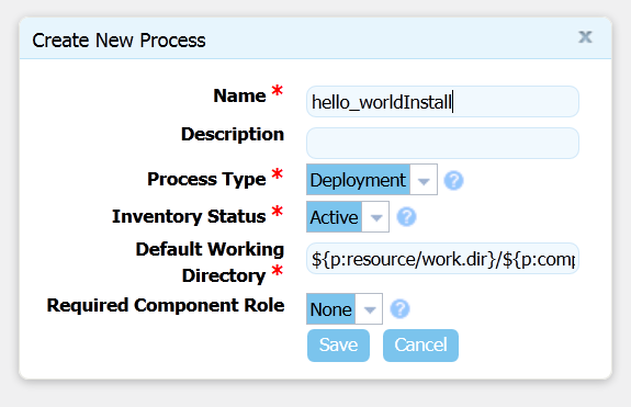 Create New Process Dialog